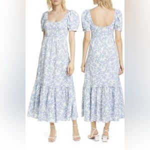 POLO Ralph Lauren Kai Floral Linen Midi Dress Daisy Puff Sleeve